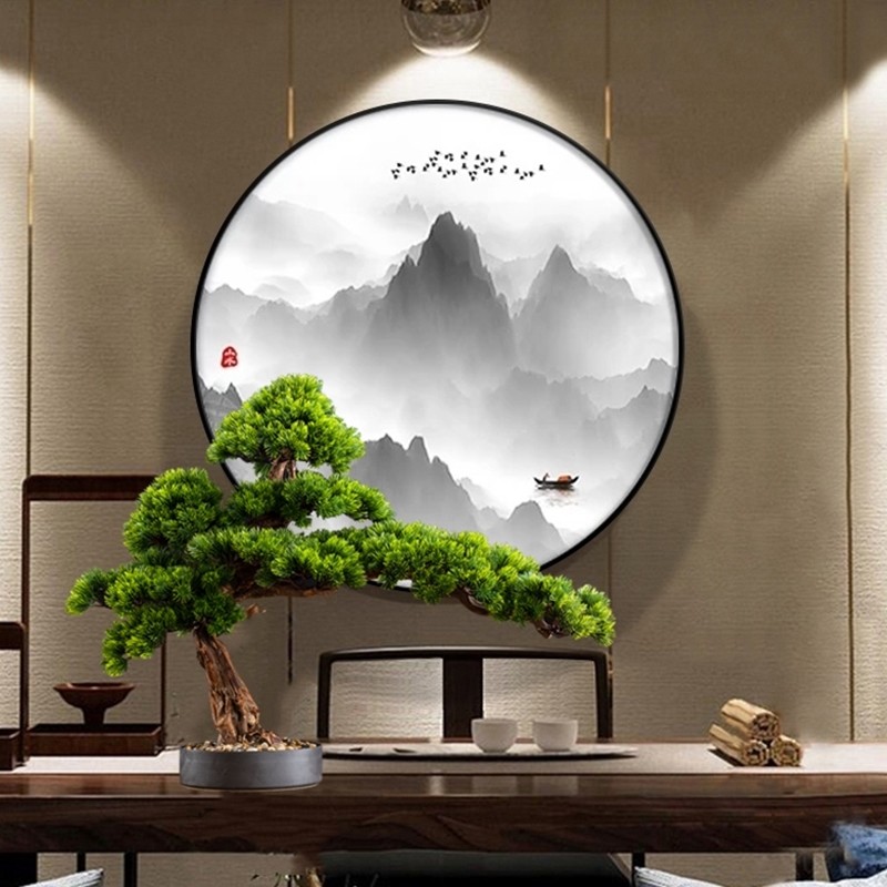 新中式仿真美人松迎客松植物摆件假松树酒店绿植装饰玄关景观盆景
