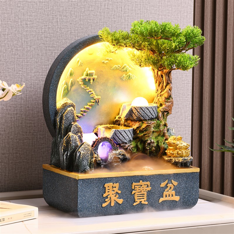开业礼物聚宝盆客厅假山流水生财风水轮办公室招财乔迁循环水摆件