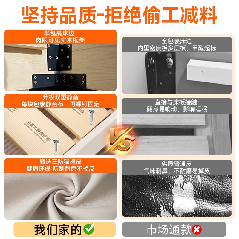 无床头实木床静音齐边小户型省空间无靠背可定制榻榻米排骨架床架