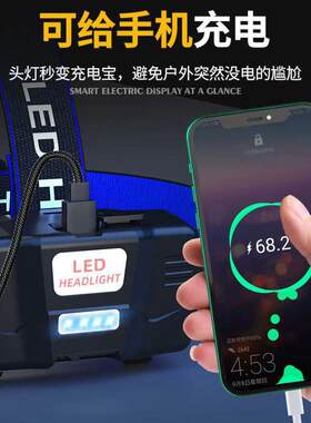 强光头灯可感应充电防水超亮远射LED头戴式手电筒钓鱼夜钓矿灯