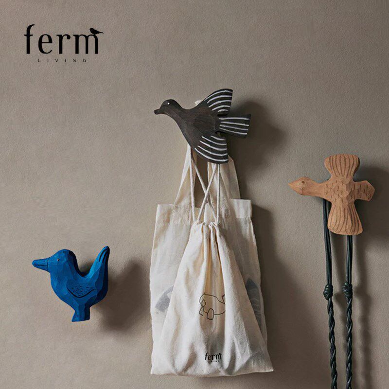 丹麦ferm living小鸟挂钩木质墙面装饰手工创意儿童房小众设计