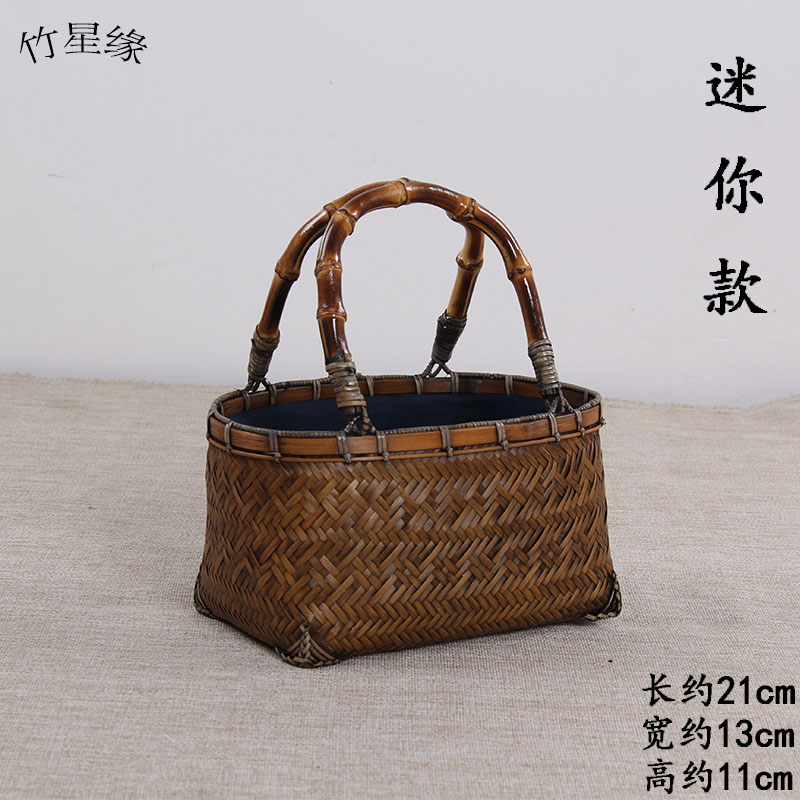 竹编包 复古手提竹篮包 茶具收纳包 民间特色手工包 汉服旗袍配包