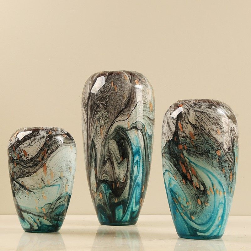 现代长格玻璃水墨画花瓶艺术摆件玄关餐桌装饰客厅插花花器样板间