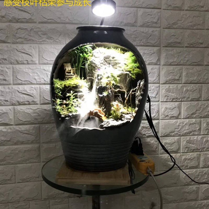 网红陶罐生态微景观造景水陆缸假山石头素材装饰摆件中式陶瓷盆景