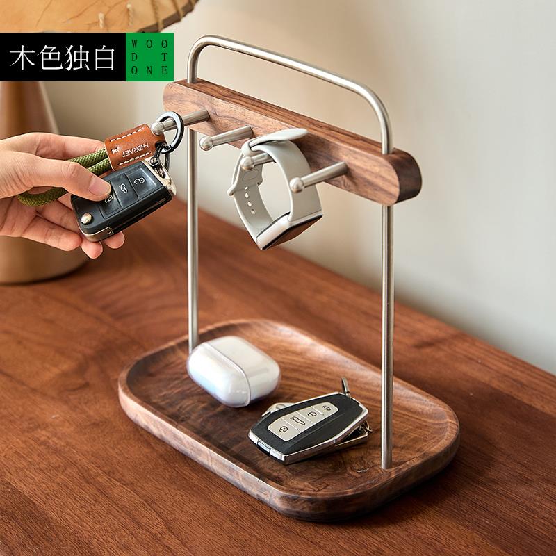 实木玄关挂钥匙架收纳摆件入户门口钥匙收纳盒进门钥匙托盘高级感