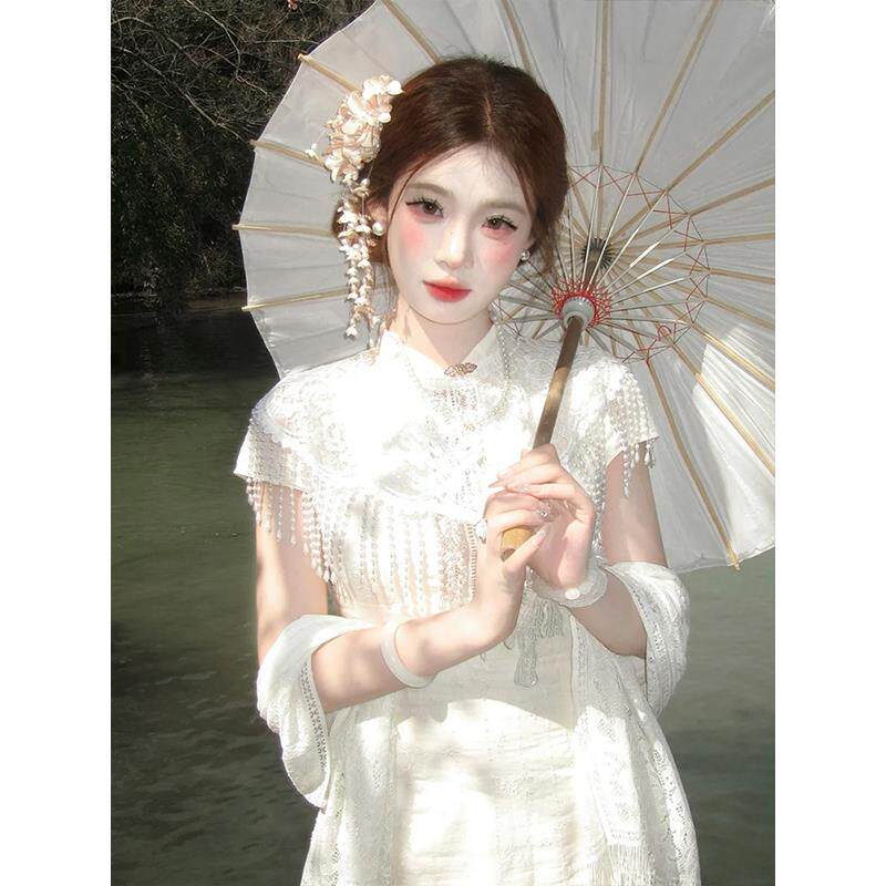 旗袍云肩新中式珍珠流苏披肩坎肩中国风汉服领子重工复古蕾丝配饰