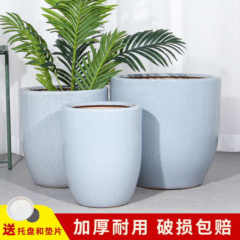 欧式客厅落地陶瓷花盆特大号清仓高端轻奢白锥形大口径种树琴叶榕