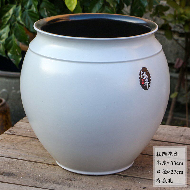 复古手工粗陶花盆白色陶罐绿植装饰室内花盆简约陶瓷特大号盆包邮