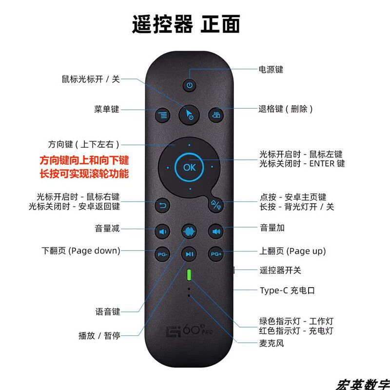 win10 11无线遥控器2.4G语音蓝牙双模内置电池迷你键盘鼠标滚轮