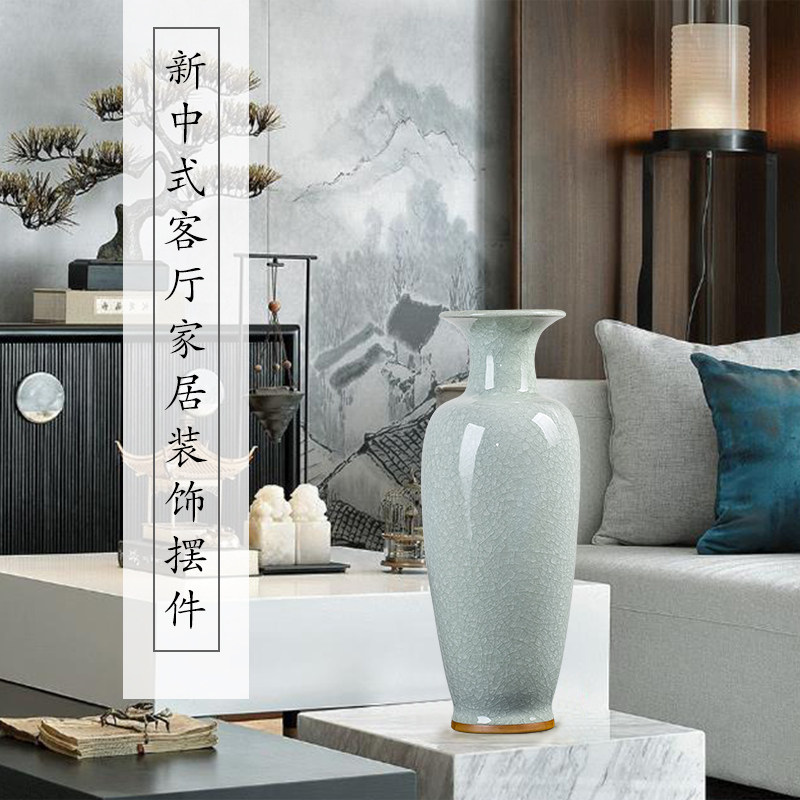 景德镇陶瓷大花瓶摆件客厅落地仿古钧瓷现代新中式家居装饰工艺品