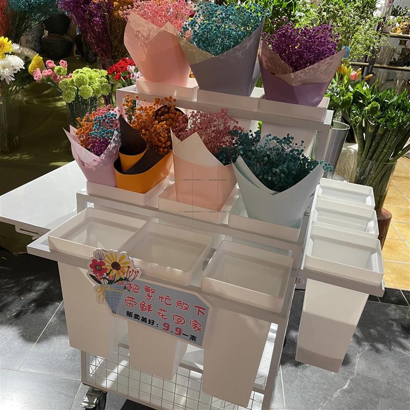 多层移动鲜花架摆摊门口金属商用大容量落地花店专用推车式花架车
