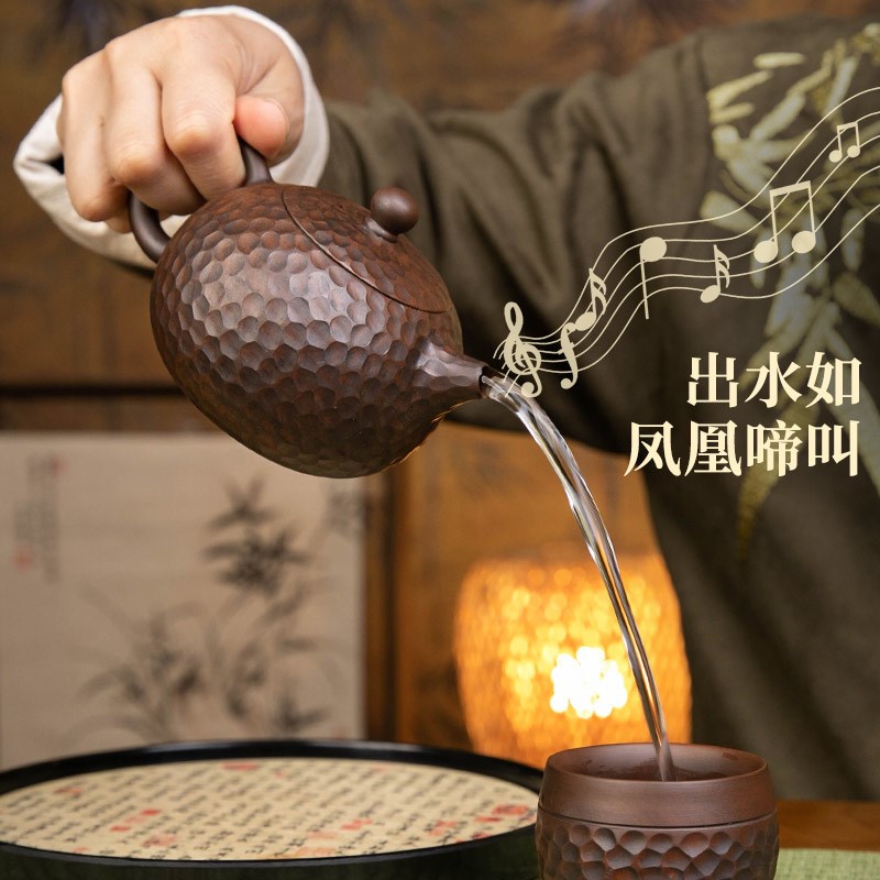 紫陶锤纹茶壶凤鸣西施壶泡茶壶全手工刻纹紫砂壶家用功夫茶具套装
