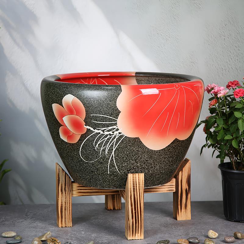 景德镇陶瓷荷花睡莲养金鱼缸乌龟缸客厅插花水培蓄水缸阳台加湿盆