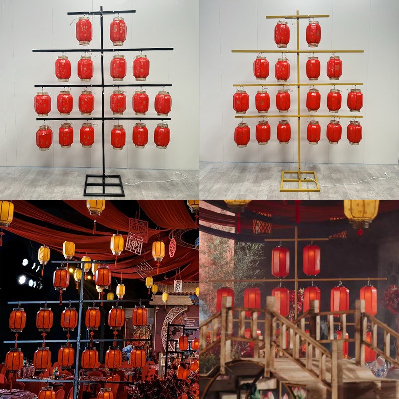 中式婚庆铁艺灯笼架子婚礼舞台屏风路引装饰摆件商场新年美陈支架图片