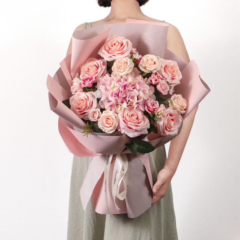 仿真花束 毕业颁奖年会交车手捧玫瑰大绣球假花 送妈妈生日礼物女