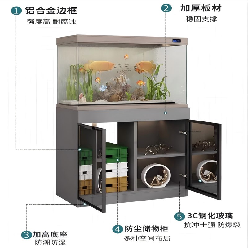 新款鱼缸放置柜客厅水族箱底柜鱼缸柜玻璃门多功能储物柜家用隔断