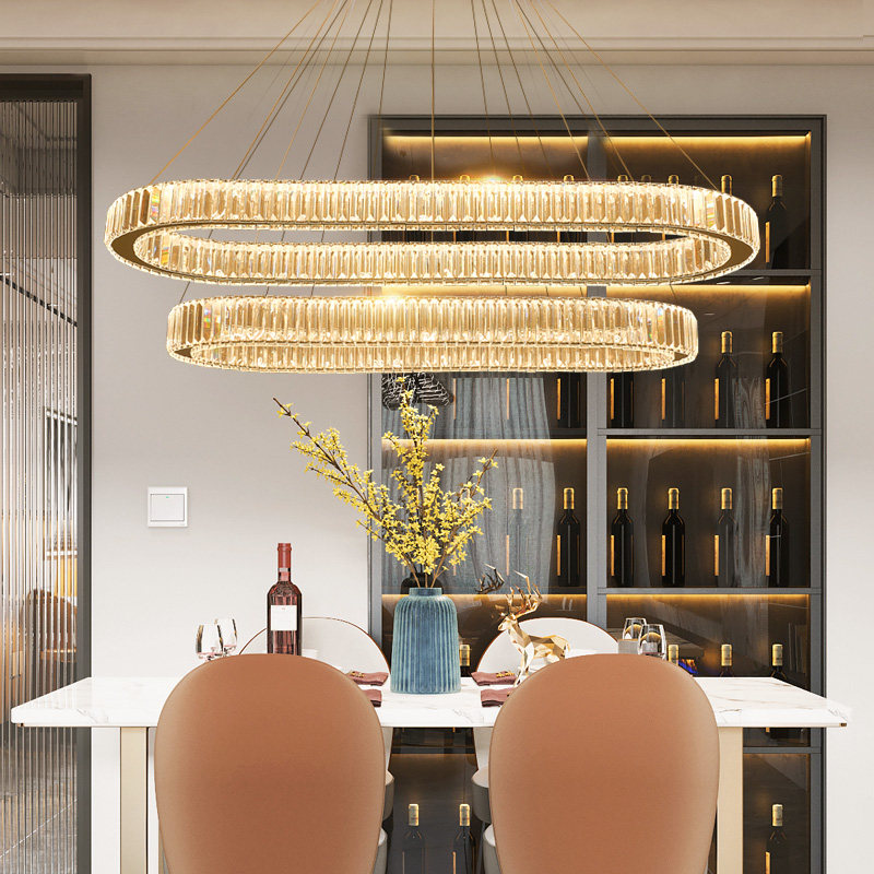 现代简约水晶吊灯客厅餐厅轻奢创意led双层椭圆吧台家用饭厅灯具