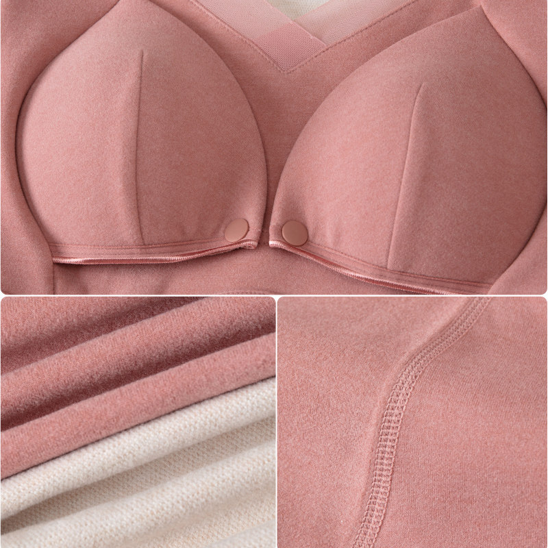 孕妇保暖背心加绒加厚哺乳内衣发热带胸垫无痕哺乳衣打底上衣冬季