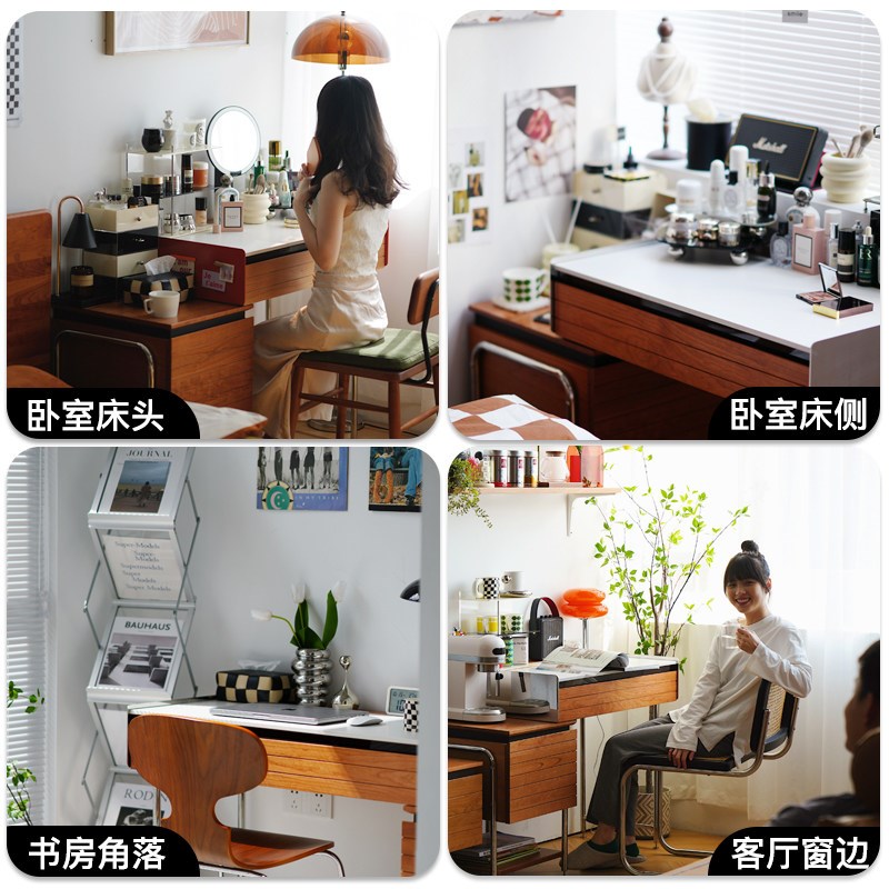 北欧风格实木梳妆台樱桃木岩板床头柜多功能化妆桌福建产木制家具