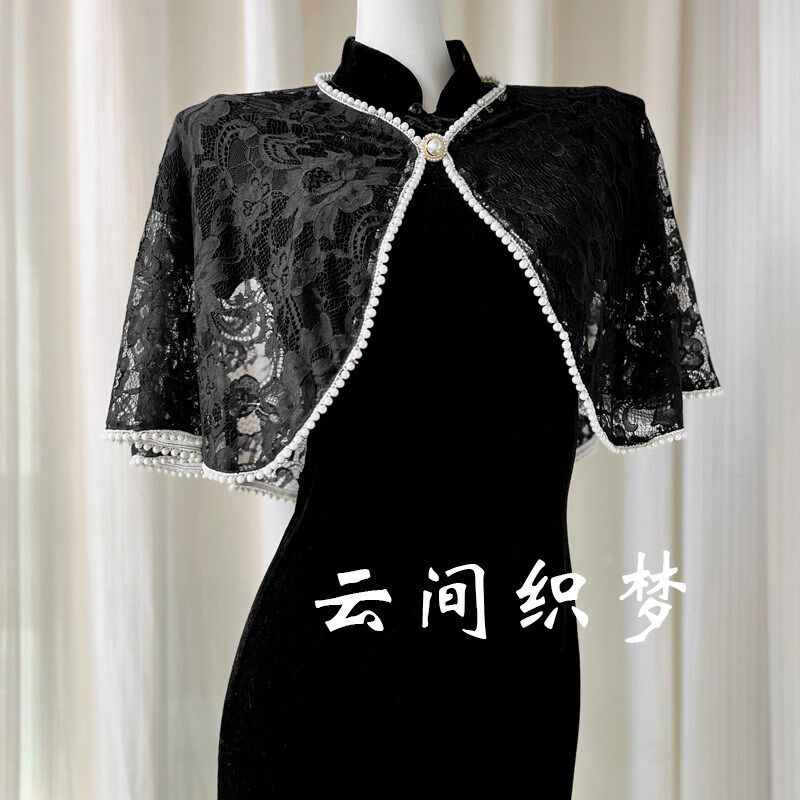 夏季配吊带裙旗袍外搭披肩礼服女薄款坎肩开衫蕾丝镂空小外套上衣