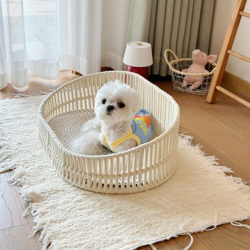 四季透气手工编织棉绳狗床猫床狗窝夏季宠物窝摇篮猫窝网红高颜值