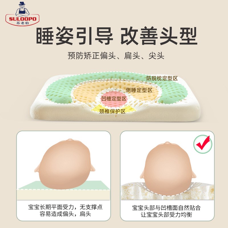 新生婴儿定型枕泰国天然乳胶防偏头0-1岁宝宝圆头定型枕纠正头型