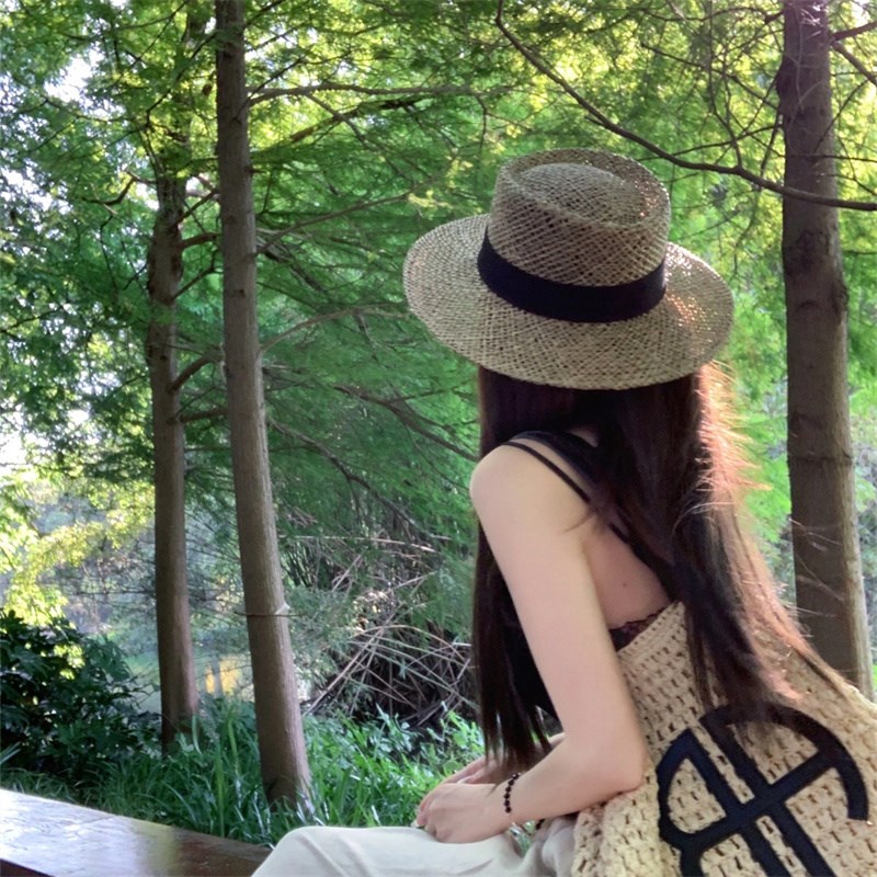 【浪漫法式穿搭】复古镂空透气平檐草帽女海边度假很出片的咸草帽