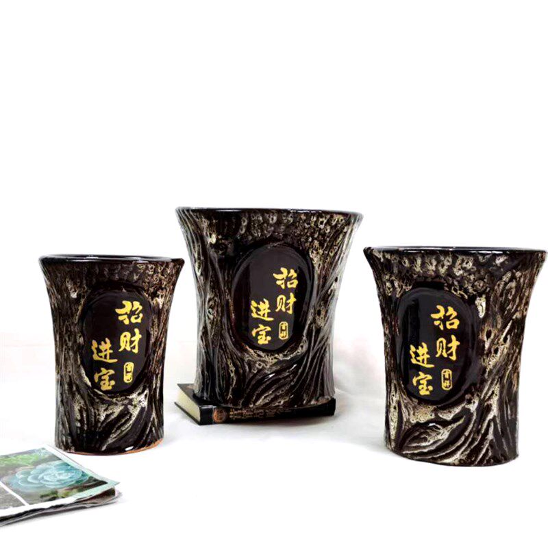 古典新款创意客厅阳台陶瓷花盆大号树桩兰花绿萝发财树盆栽带托盘