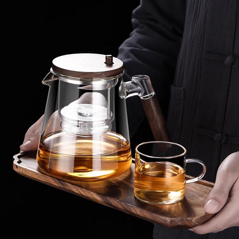 耐热玻璃泡茶壶家用2024新款按压式一键茶水分离滤茶耐高温飘逸杯