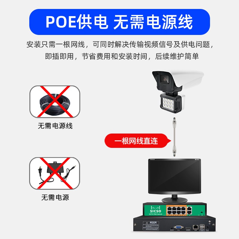 有线400万全彩双光poe监控摄像头500高清室外夜视音频网络机商用M