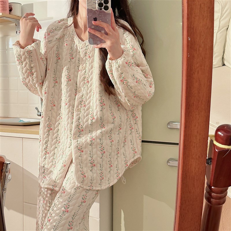 月子服秋冬产后空气棉孕妇睡衣春秋产妇家居服哺乳期喂奶长袖套装