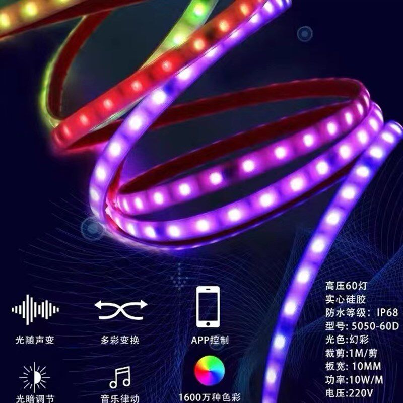 220V幻彩声控实心硅胶灯带跑马流水追光户外防水防冻庭院亮化装饰