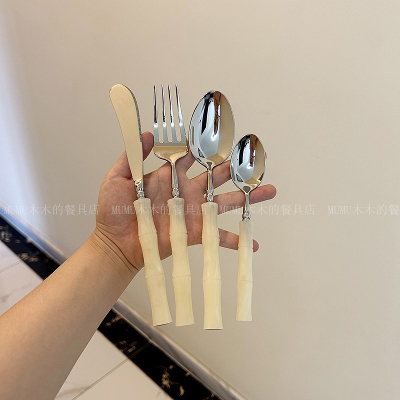 亚克力竹节刀叉勺西餐具套装家用304不锈钢勺子轻奢高级牛排刀叉
