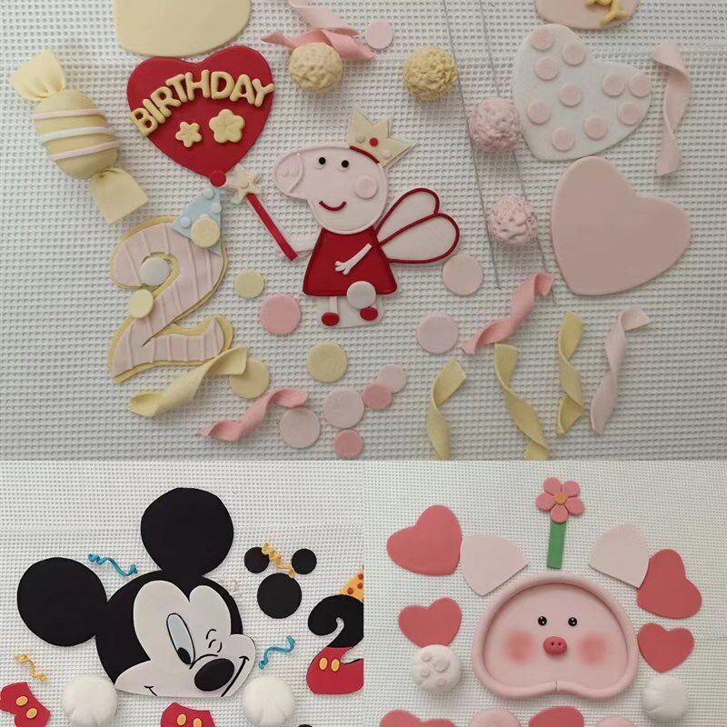 半翻糖蛋糕插件定制 翻糖成品来图定制 爱心蝴蝶结可爱插件