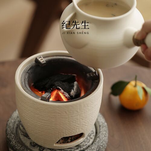 米黄罐罐茶煮茶器烤茶煮奶罐陶瓷煮茶壶庭院木炭火煮茶炉围炉套装