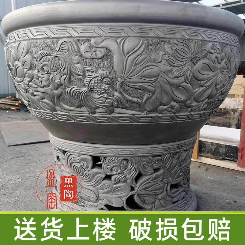 家用室外鱼缸80泥瓦盆古法养鱼大型荷花睡莲庭院别墅院子门海鱼缸