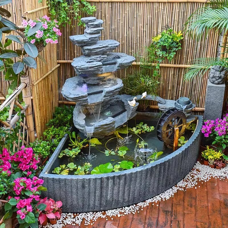 阳台鱼池造景室外花园庭院假山流水喷泉循环水景观装饰品生财摆件