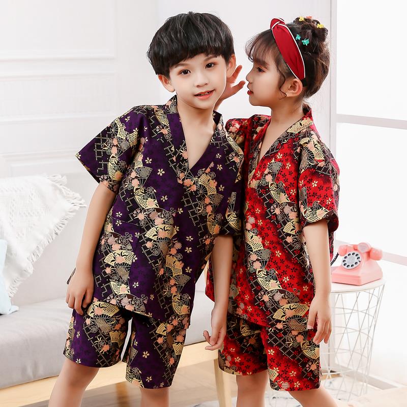 儿童汗蒸服女孩洋气可爱男童浴服亲子装洗浴温泉大童高档丝绵睡衣