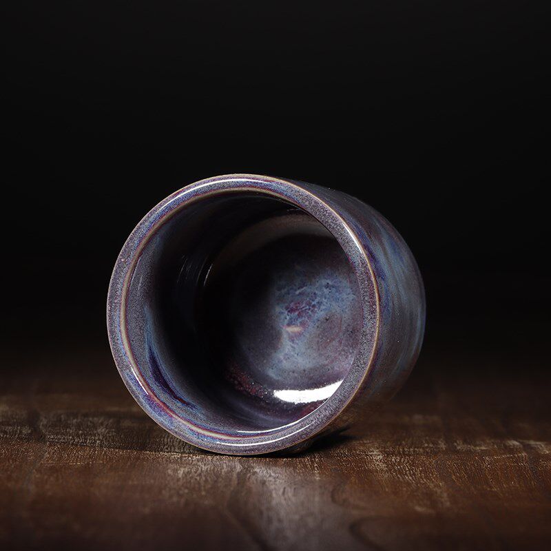王建勋钧瓷全手工主人杯直口杯慈杯佛像雕刻手签款星河釉窑变茶杯