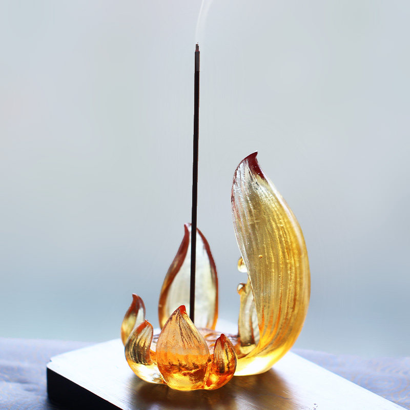 琉璃莲花香插花开见佛香座摆件居家客厅佛堂桌面摆放家用散香器