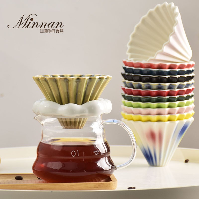 MINNAN陶瓷V60折纸滴漏式咖啡滤杯创意个性云间咖啡滤托组合