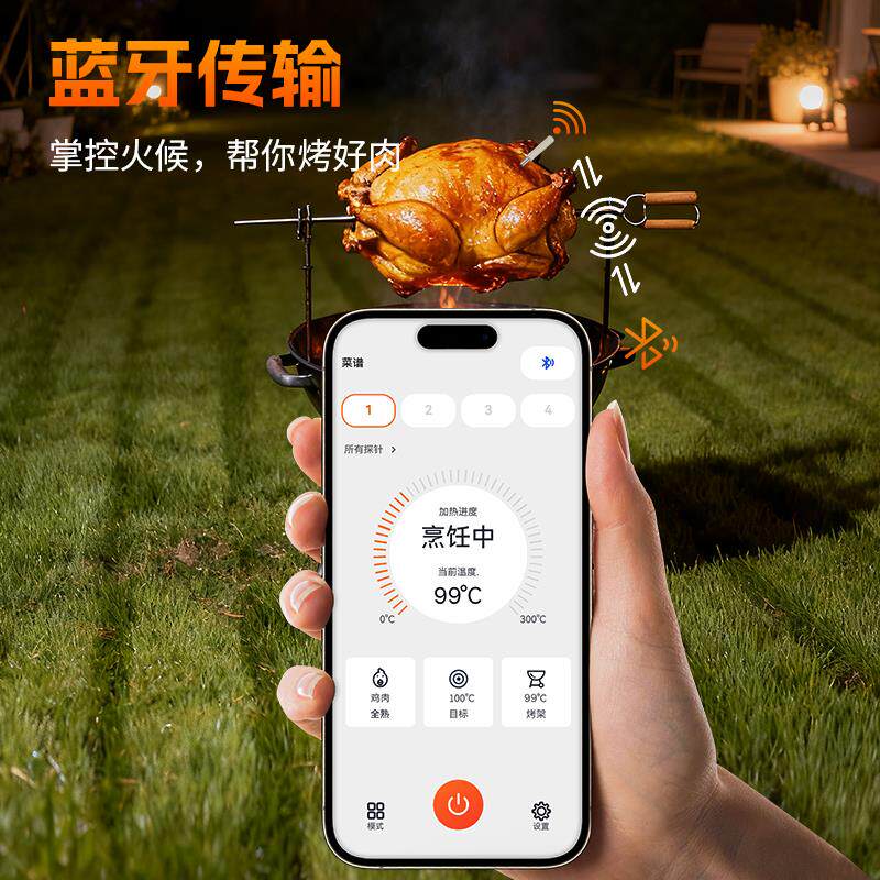 智能蓝牙无线多探针厨房食品烤肉温度计户外BBQ烧烤炉温度计防水