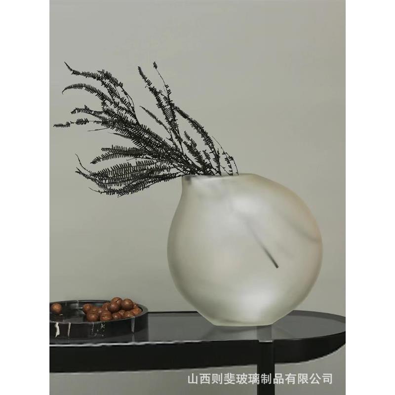 花束造型花瓶欧式蒙砂扁圆现代玻璃花瓶创意造型家居插花干花网红
