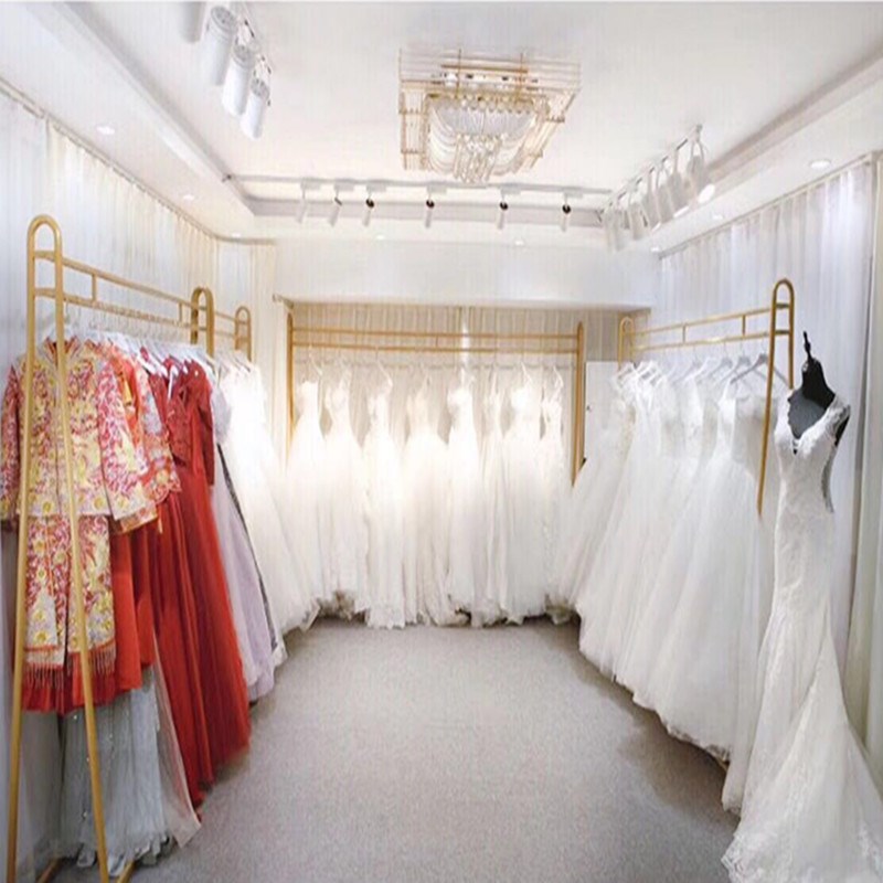 高档婚纱展示架落地式影楼礼服秀禾服陈列货架金色拖尾婚纱挂衣架