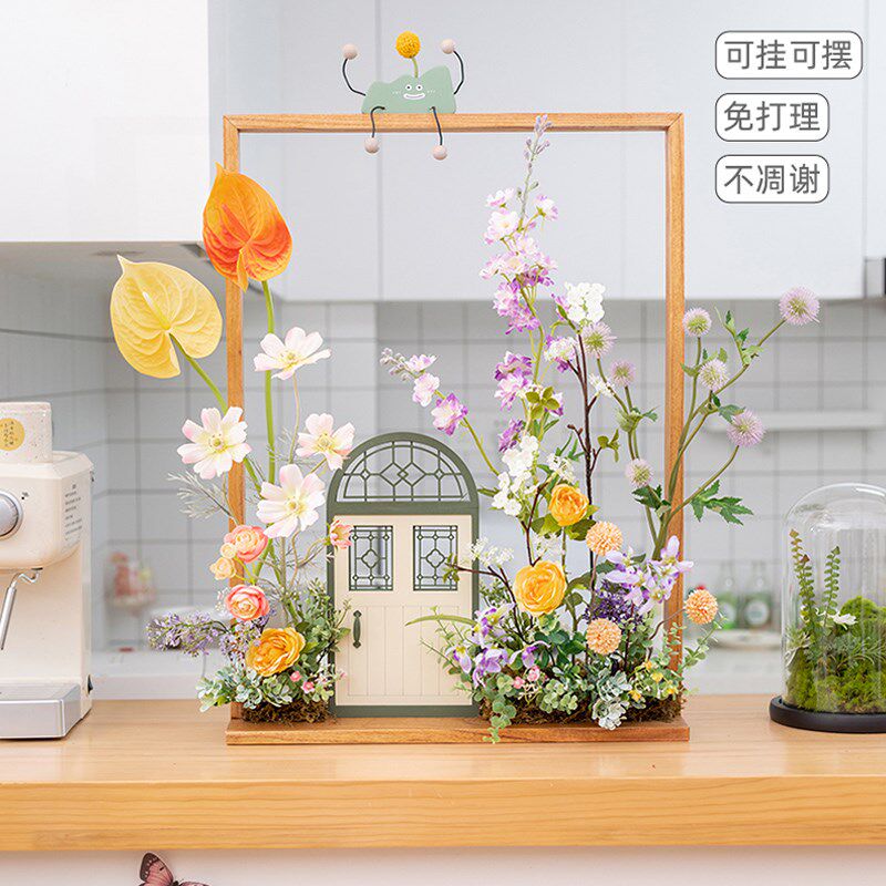 阿楹 入户法式中古壁挂仿真花立体植物墙遮丑阳台民宿茶室装饰画
