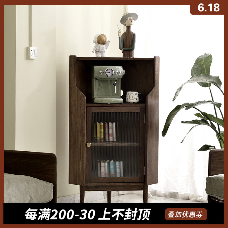 北美黑胡桃木三角柜实木墙角柜转角柜沙发边柜北欧简约家具客厅