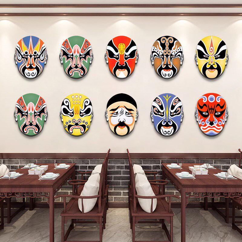 麻辣烫火锅店墙面装饰发光灯画餐馆装饰画川菜馆挂画带灯脸谱壁画