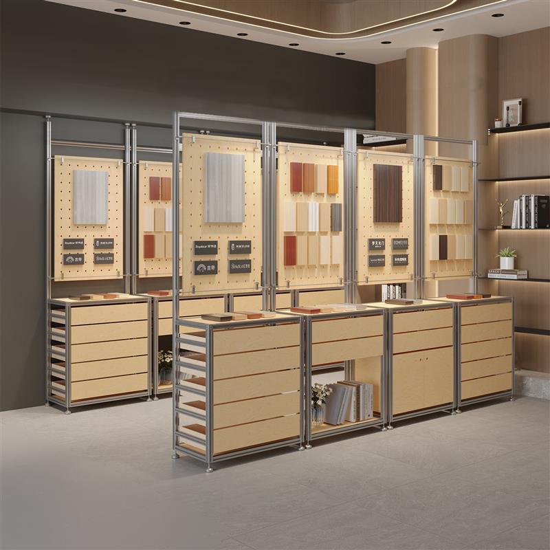 桦木海洋板铝挤型材料展示柜落地收纳货架商超货柜商品洞洞板展示
