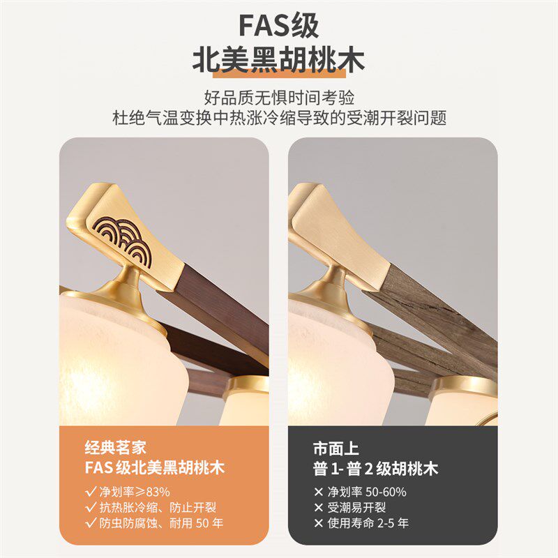 全铜实木餐厅灯吊灯三头新中式现代中国风创意长餐桌书房茶室灯具