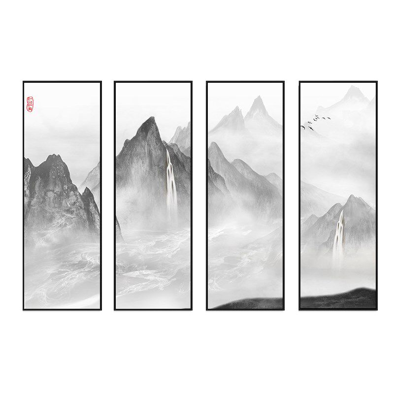 中式客厅装饰画大气中堂画挂画背景墙壁画水墨山水画接待室装饰品